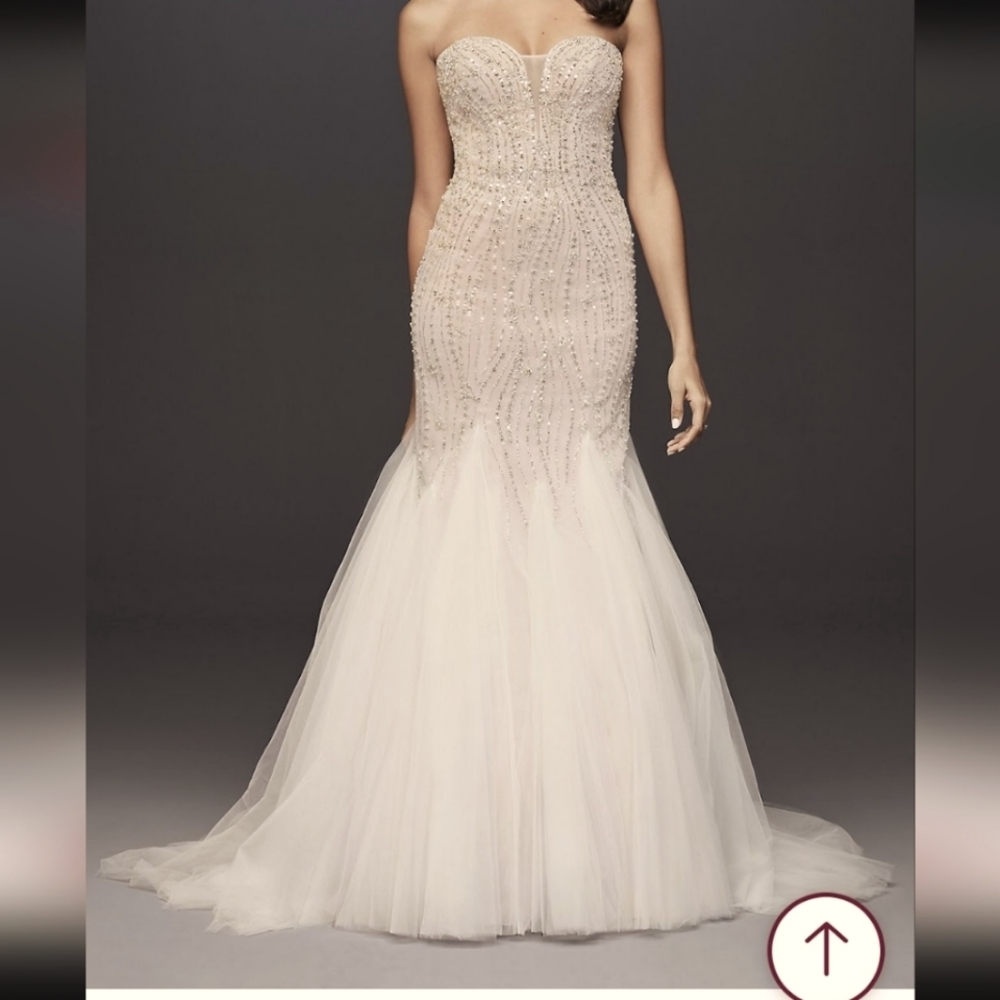 beaded tulle sweetheart trumpet wedding dress and veil